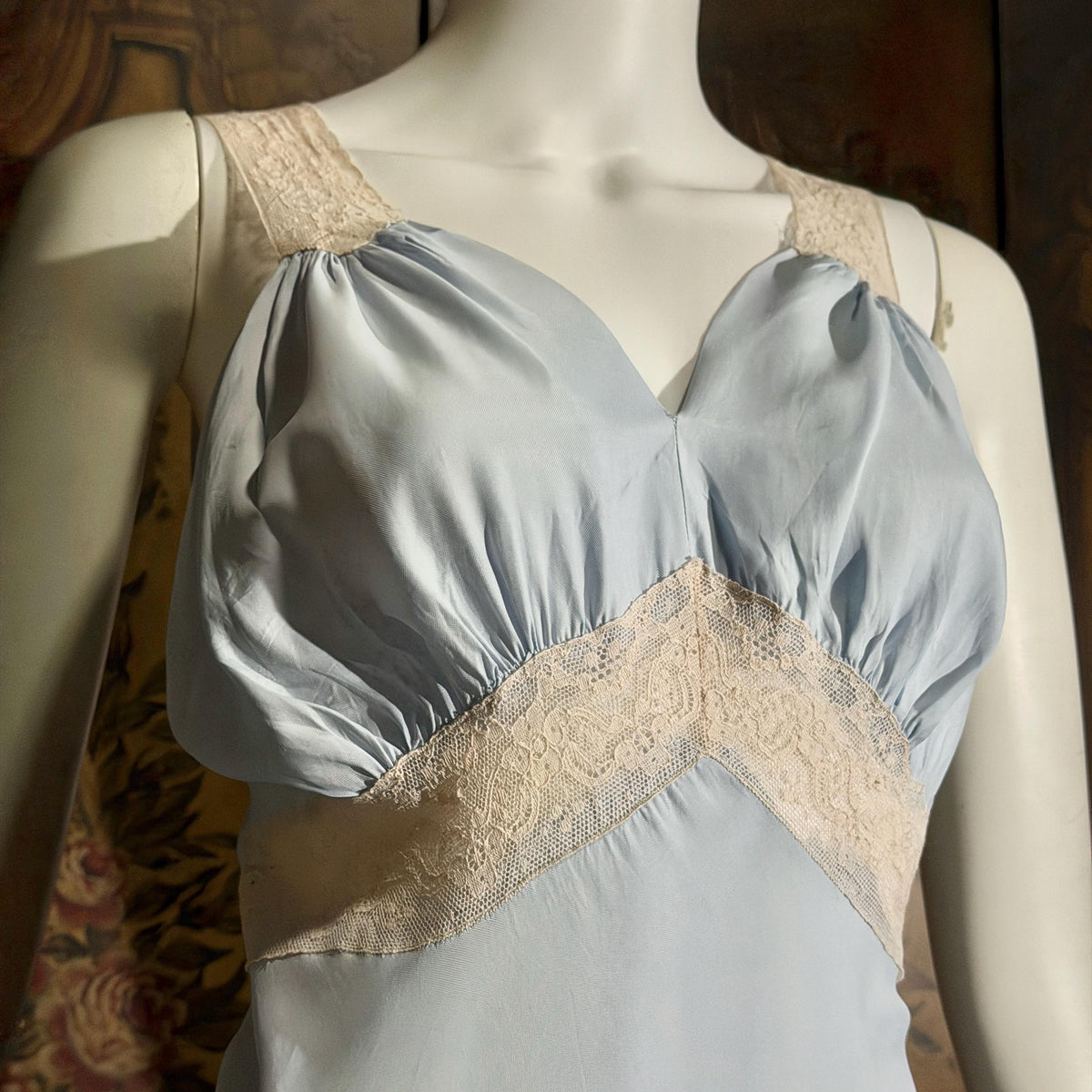 vintage 1930s Nightgown slip dress, Baby Blue Bias Cut Lingerie dress