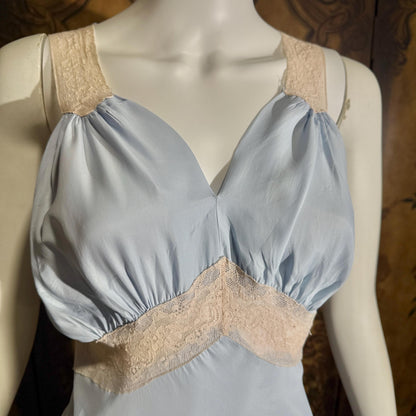 vintage 1930s Nightgown slip dress, Baby Blue Bias Cut Lingerie dress
