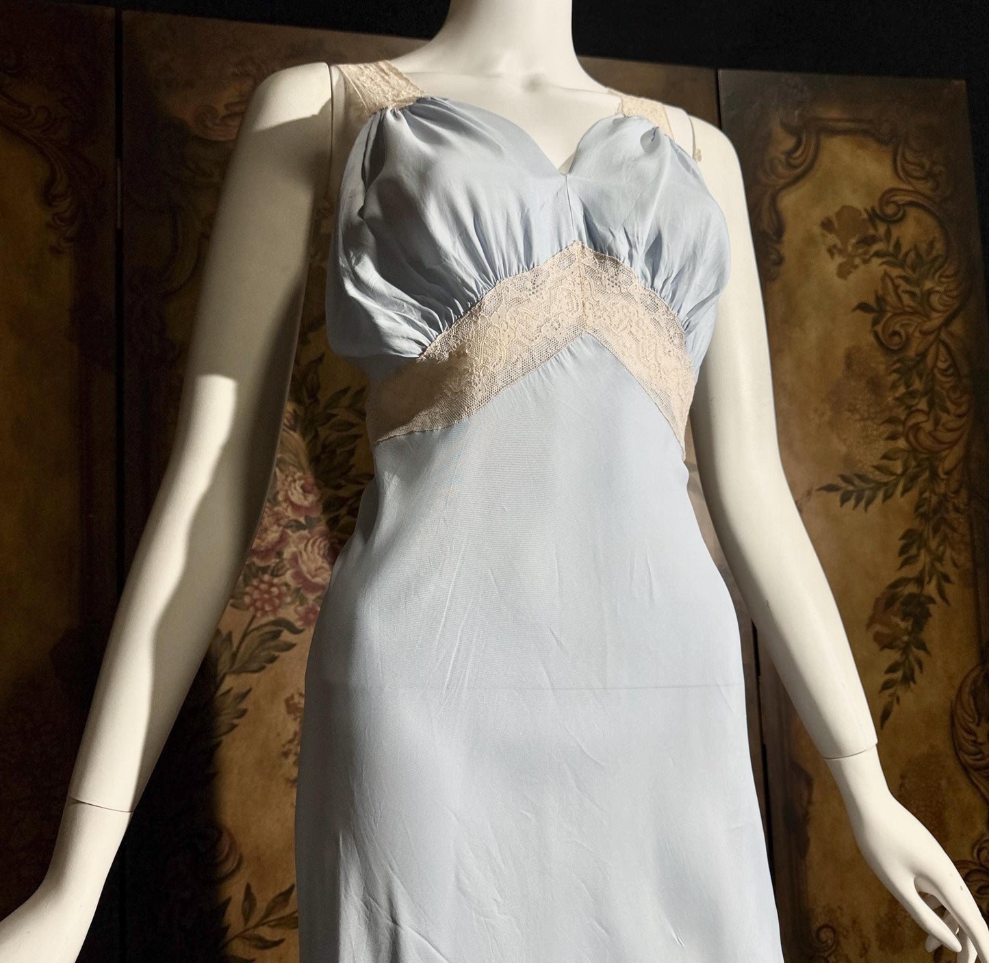 vintage 1930s Nightgown slip dress, Baby Blue Bias Cut Lingerie dress