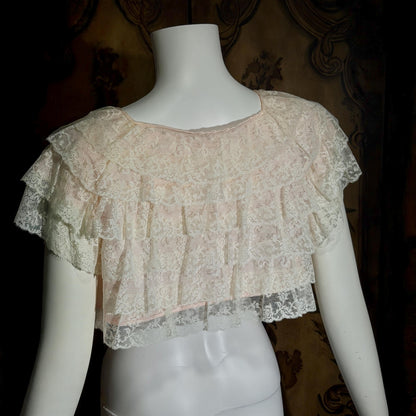 vintage 1950s bed night jacket, MONTALDO'S palest pink ruffled evening topper