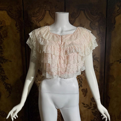 vintage 1950s bed night jacket, MONTALDO'S palest pink ruffled evening topper