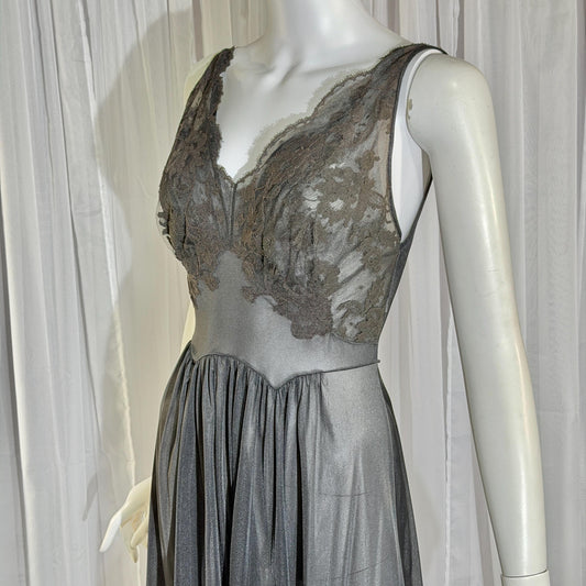 vintage Nightgown Slip Dress, VANITY FAIR 1950s sheer black nylon & lace full length lingerie dress
