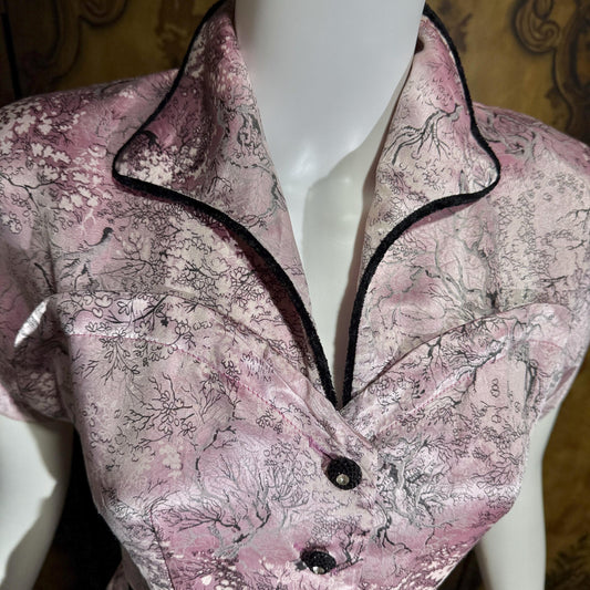 vintage 1940s Shirtwaist day dress, Pink Floral print day dress