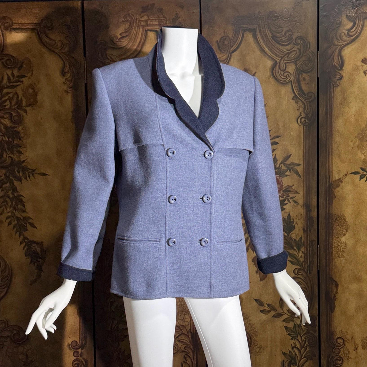 vintage 1980s jacket blazer, ANDRE LAUG for SAKS Federal Blue wool jacket Large