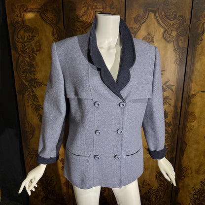 vintage 1980s jacket blazer, ANDRE LAUG for SAKS Federal Blue wool jacket Large