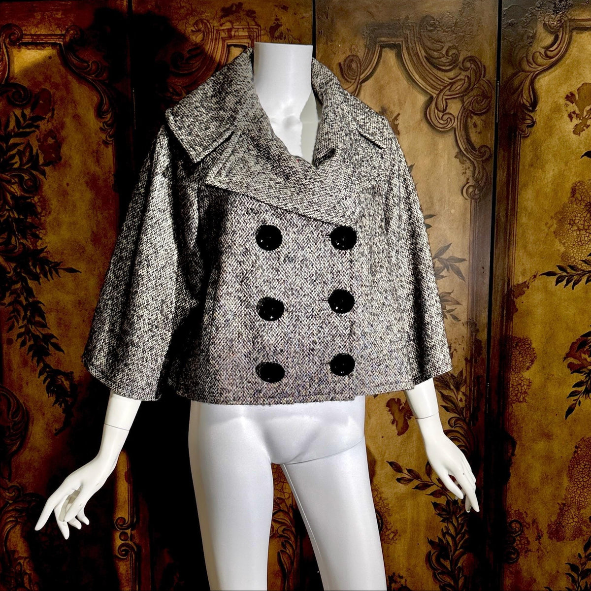 vintage Y2K jacket blazer, GIAMBATTISTA VALLI Black White Tweed wool cropped swing jacket Large