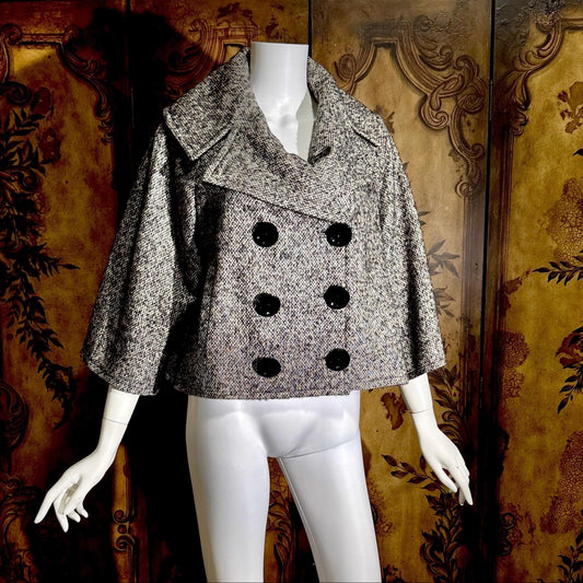 vintage Y2K jacket blazer, GIAMBATTISTA VALLI Black White Tweed wool cropped swing jacket Large