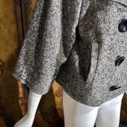 vintage Y2K jacket blazer, GIAMBATTISTA VALLI Black White Tweed wool cropped swing jacket Large