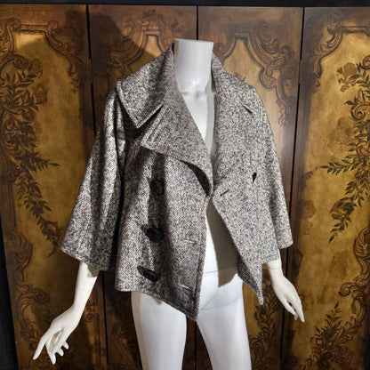 vintage Y2K jacket blazer, GIAMBATTISTA VALLI Black White Tweed wool cropped swing jacket Large