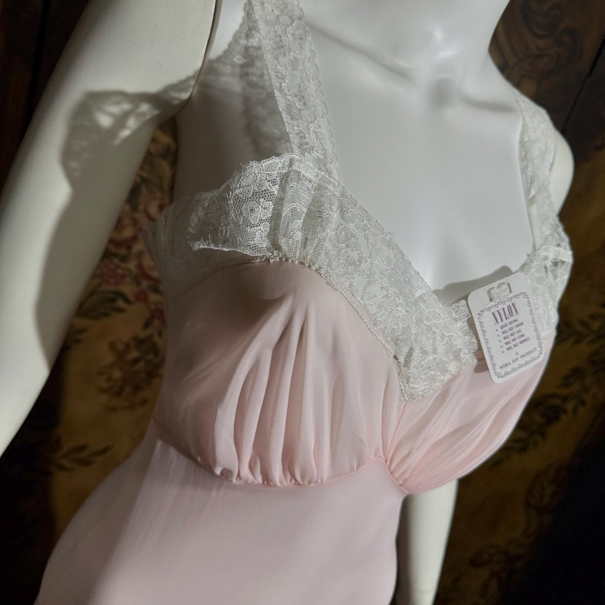 Vintage Nightgown Slip Dress, 1940s Sheer Petal pink nylon Lingerie Dress Unworn