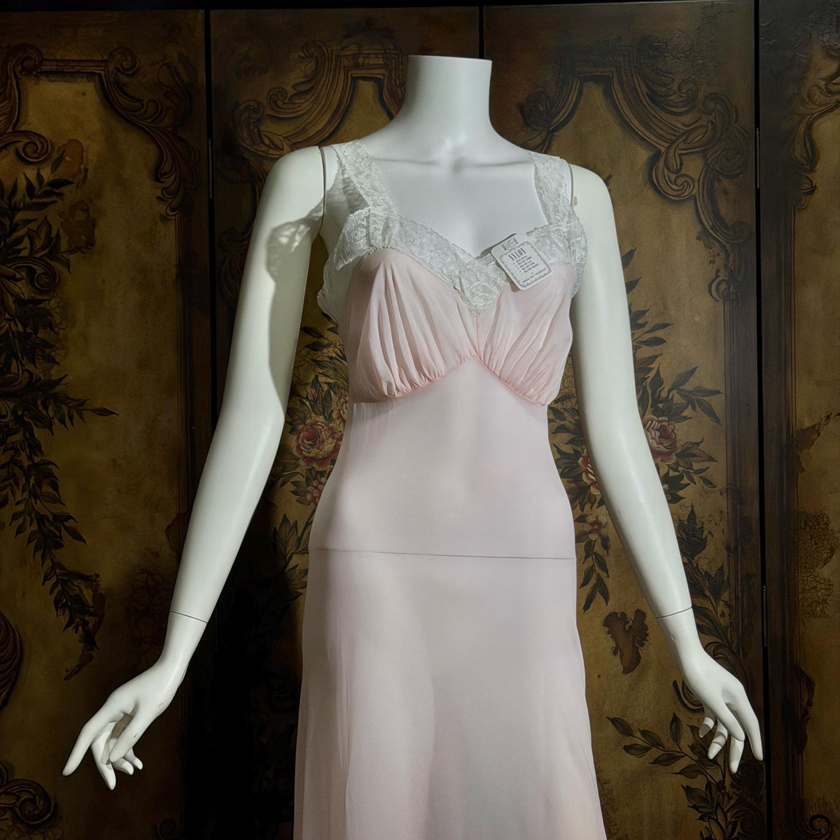 Vintage Nightgown Slip Dress, 1940s Sheer Petal pink nylon Lingerie Dress Unworn