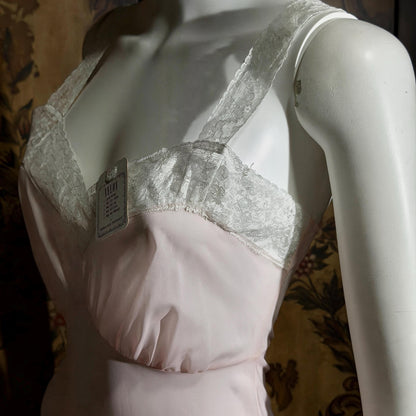 Vintage Nightgown Slip Dress, 1940s Sheer Petal pink nylon Lingerie Dress Unworn