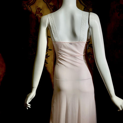Vintage Nightgown Slip Dress, 1940s Sheer Petal pink nylon Lingerie Dress Unworn