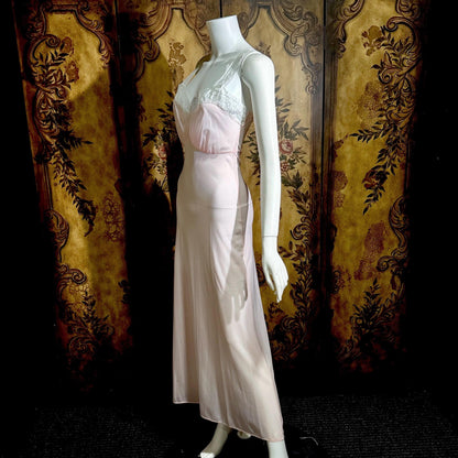 Vintage Nightgown Slip Dress, 1940s Sheer Petal pink nylon Lingerie Dress Unworn