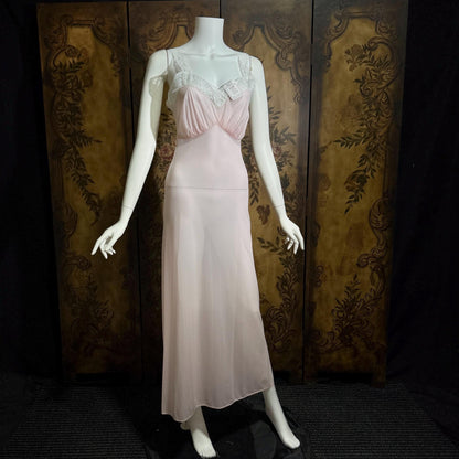 Vintage Nightgown Slip Dress, 1940s Sheer Petal pink nylon Lingerie Dress Unworn