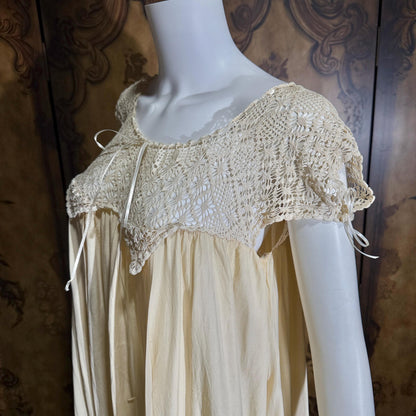 Vintage 1900s Edwardian silk nightgown slip dress, Ecru crochet babydoll night dress