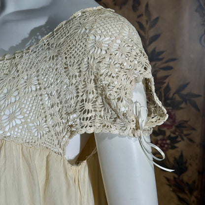 Vintage 1900s Edwardian silk nightgown slip dress, Ecru crochet babydoll night dress