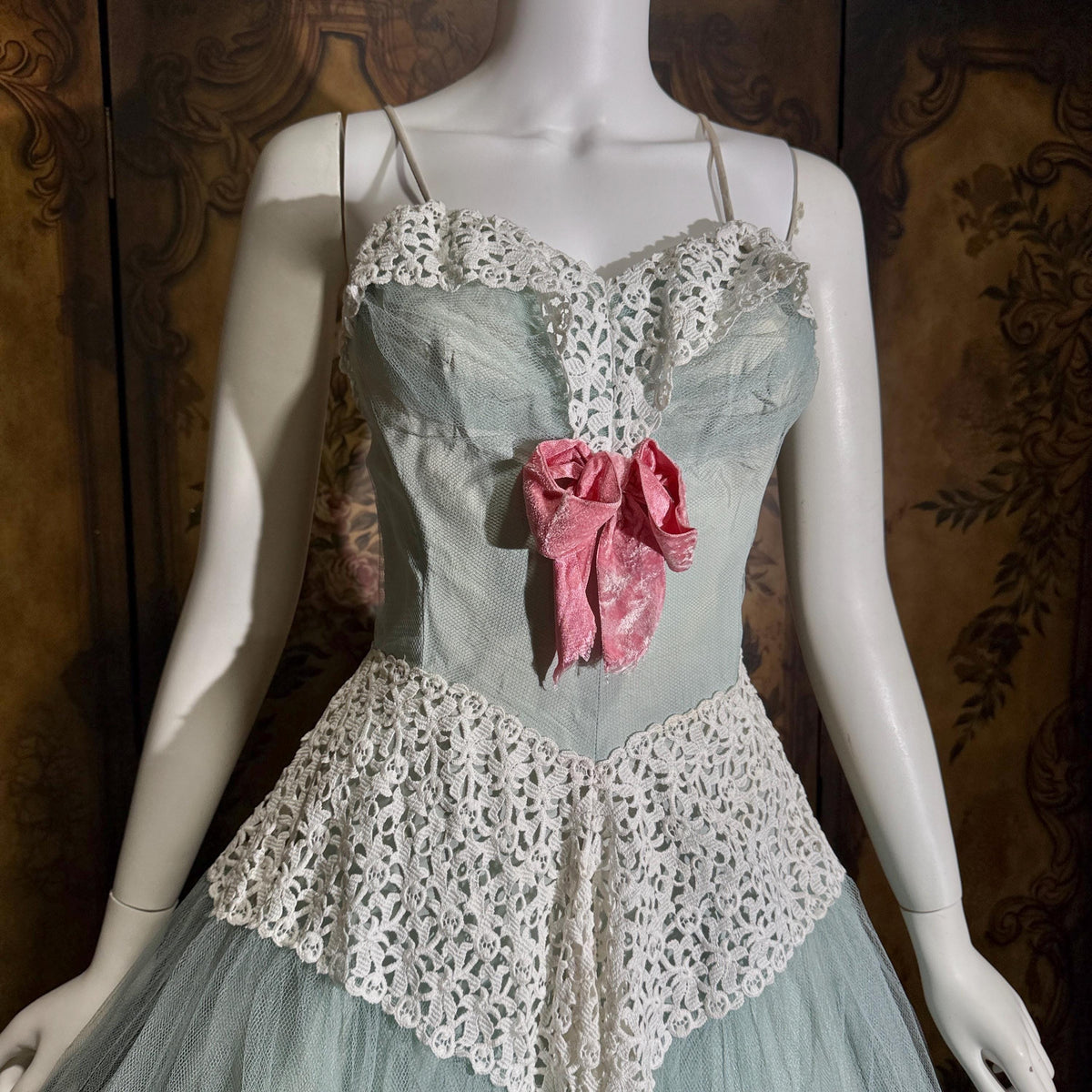 vintage 1950s Cupcake Ball Gown, COTILLION Dusty Blue Formal Evening Prom dress