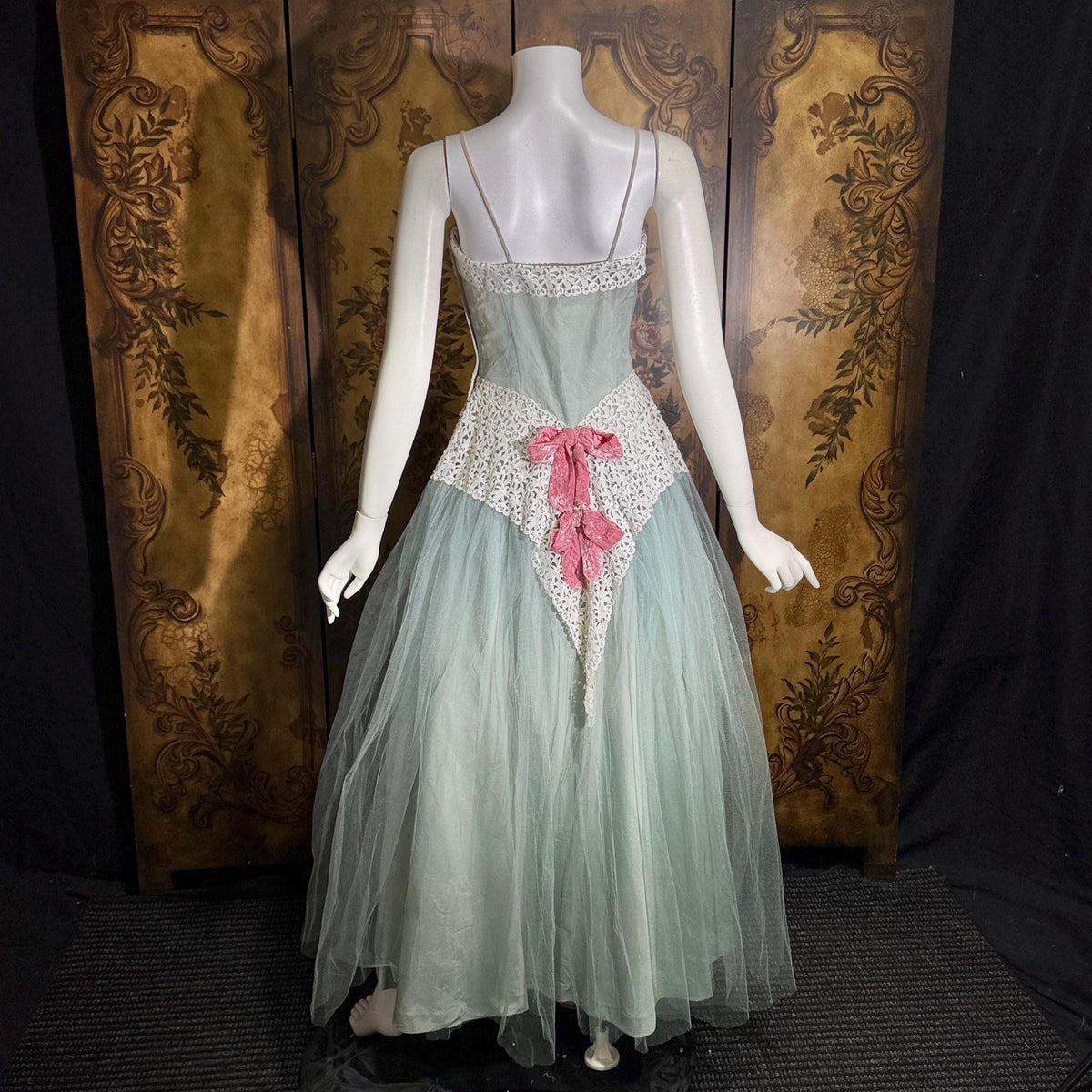 vintage 1950s Cupcake Ball Gown, COTILLION Dusty Blue Formal Evening Prom dress