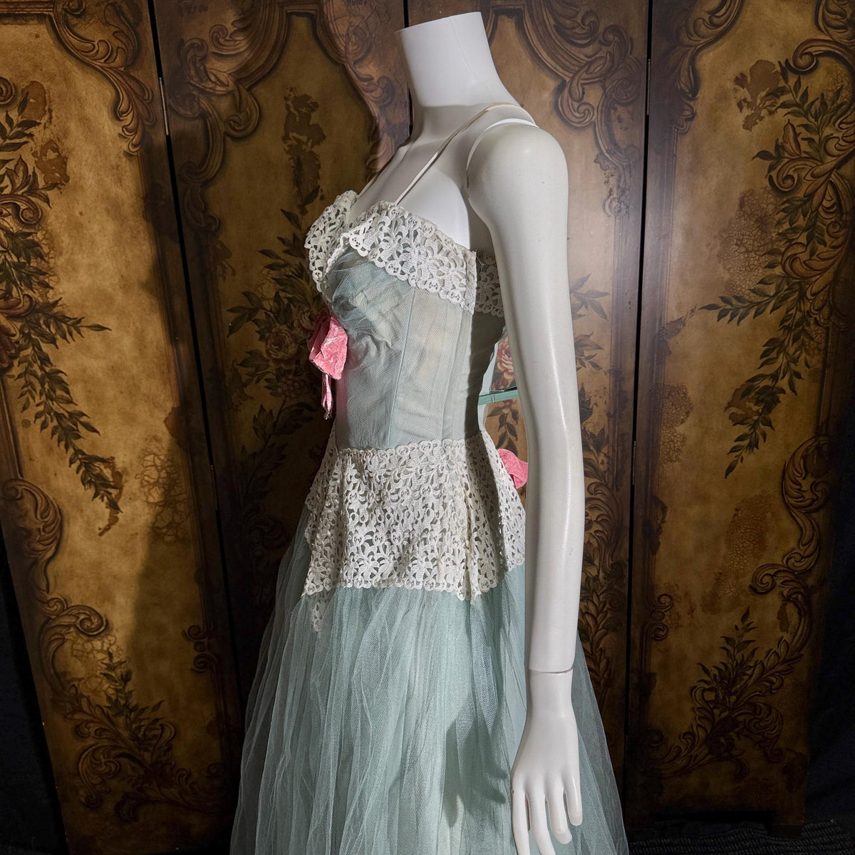 vintage 1950s Cupcake Ball Gown, COTILLION Dusty Blue Formal Evening Prom dress