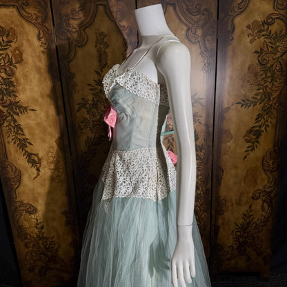 vintage 1950s Cupcake Ball Gown, COTILLION Dusty Blue Formal Evening Prom dress
