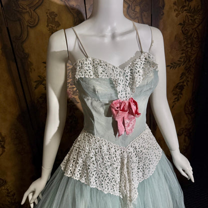 vintage 1950s Cupcake Ball Gown, COTILLION Dusty Blue Formal Evening Prom dress