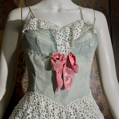 vintage 1950s Cupcake Ball Gown, COTILLION Dusty Blue Formal Evening Prom dress