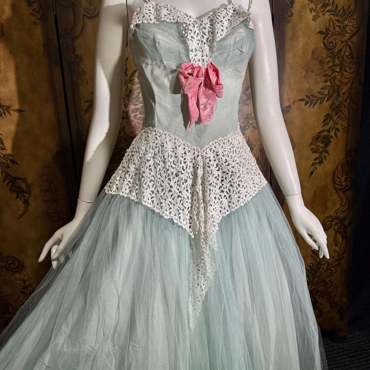 vintage 1950s Cupcake Ball Gown, COTILLION Dusty Blue Formal Evening Prom dress