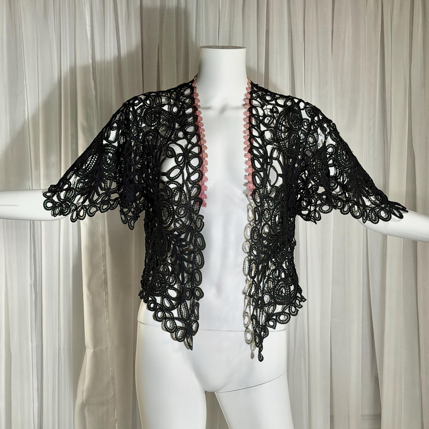 Antique Victorian Mantelet, 1800s Black Tape Lace Bolero Evening Jacket