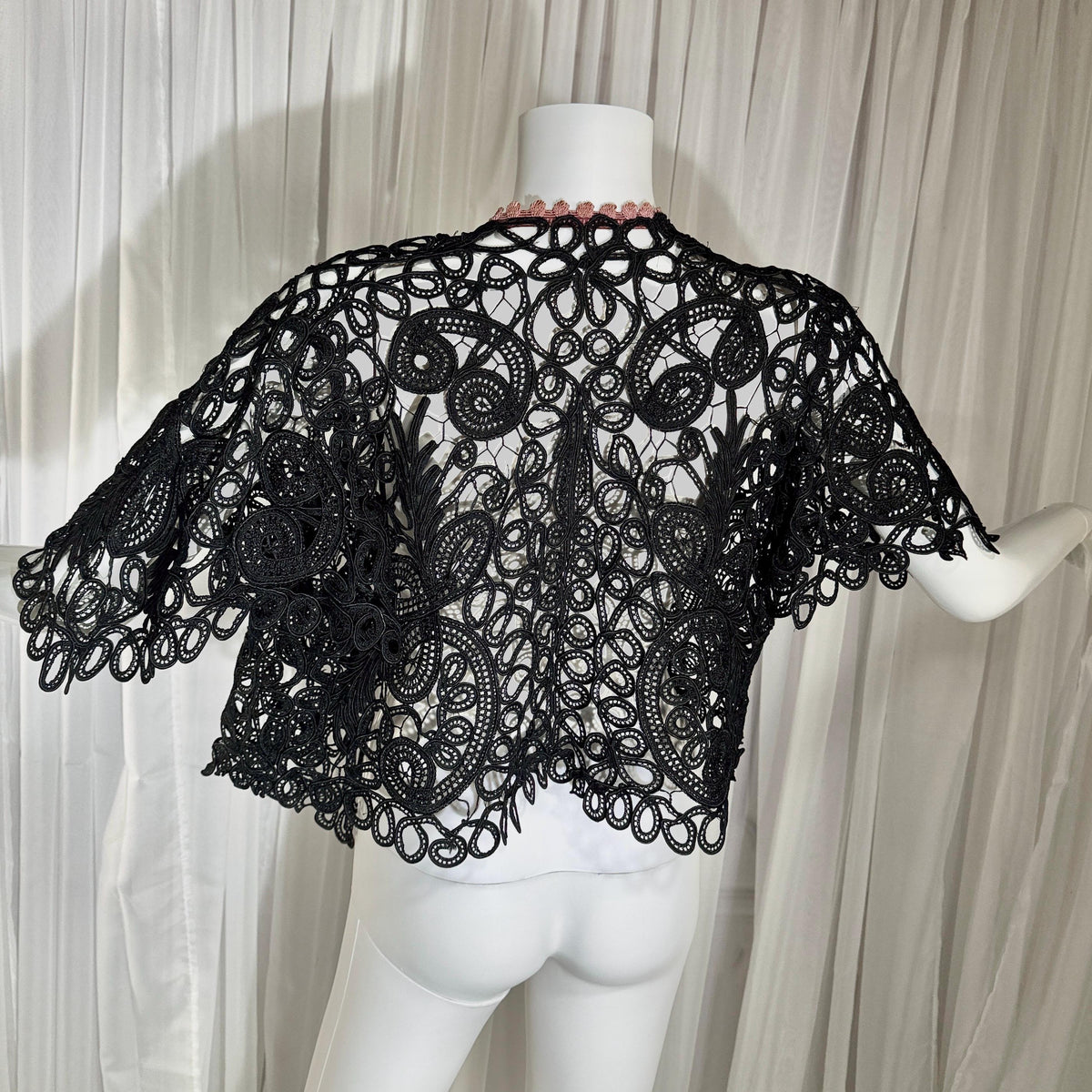 Antique Victorian Mantelet, 1800s Black Tape Lace Bolero Evening Jacket