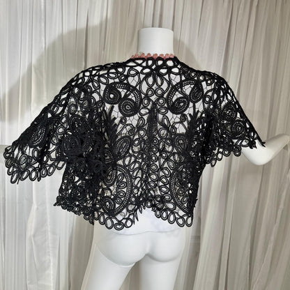Antique Victorian Mantelet, 1800s Black Tape Lace Bolero Evening Jacket
