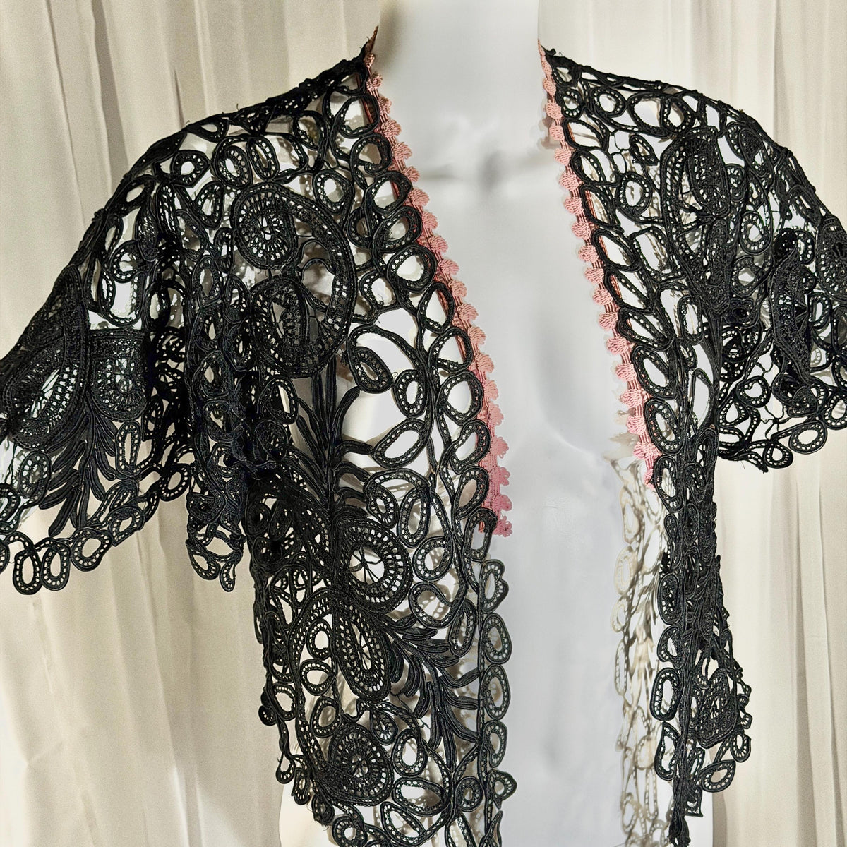 Antique Victorian Mantelet, 1800s Black Tape Lace Bolero Evening Jacket