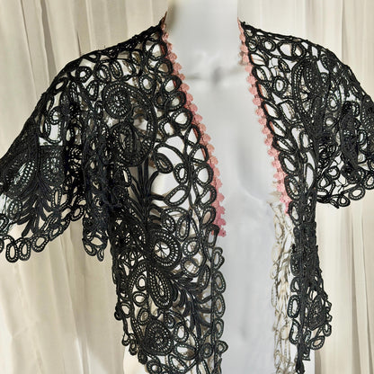 Antique Victorian Mantelet, 1800s Black Tape Lace Bolero Evening Jacket