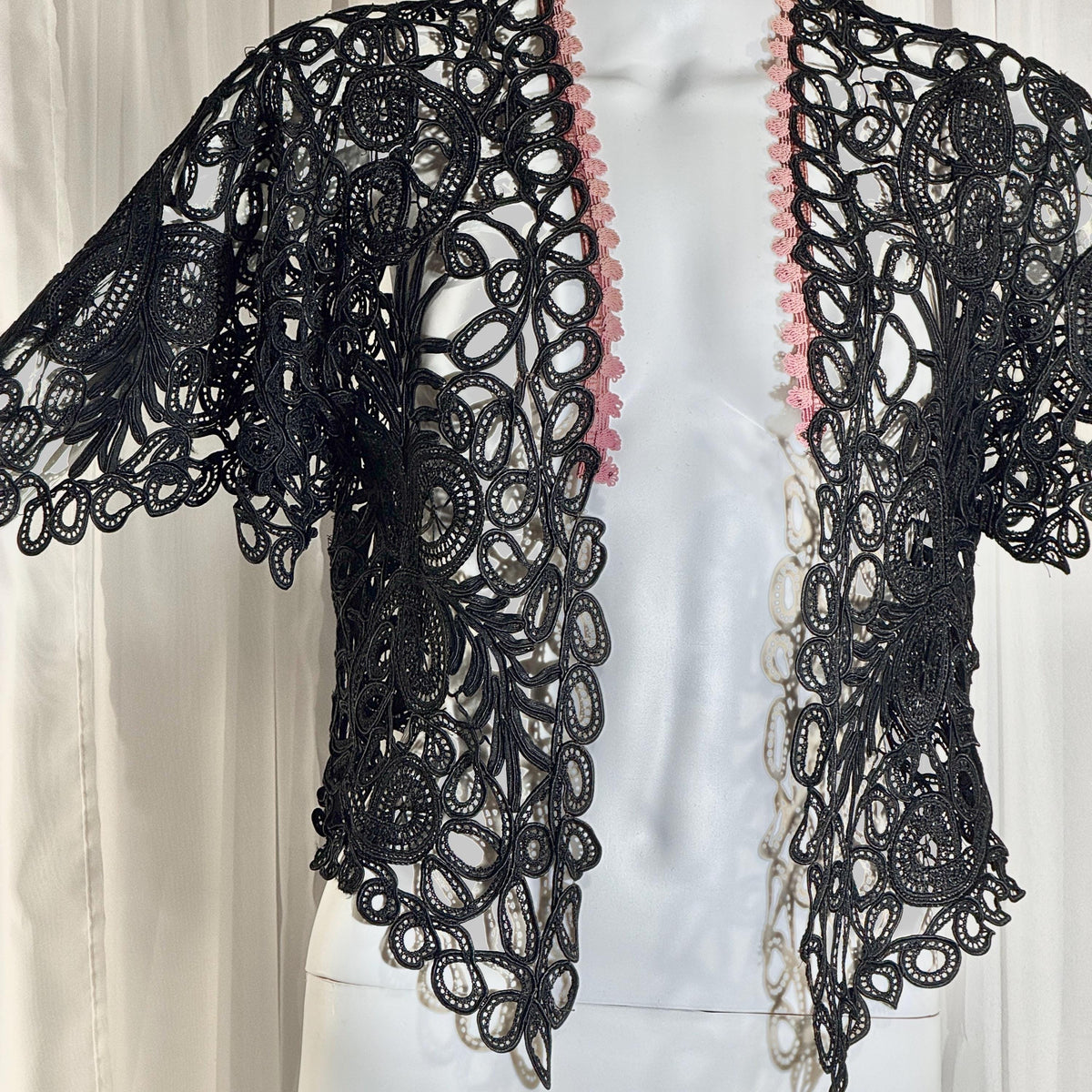 Antique Victorian Mantelet, 1800s Black Tape Lace Bolero Evening Jacket
