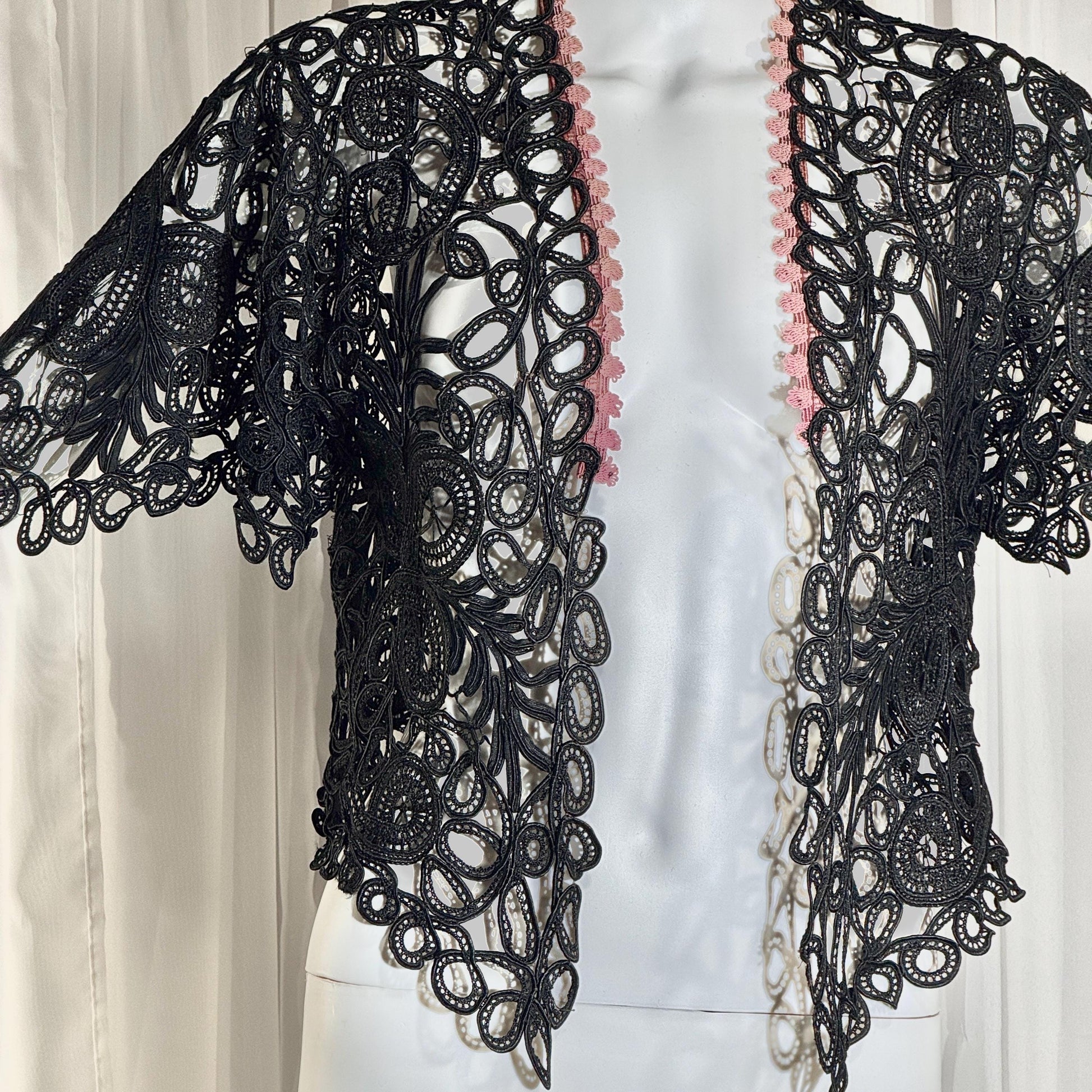 Antique Victorian Mantelet, 1800s Black Tape Lace Bolero Evening Jacket