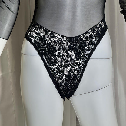 vintage 1980s Sheer Mesh Bodysuit, Black lace evening top lingerie