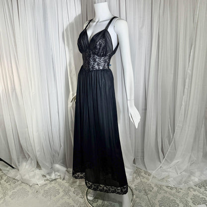 Rogers vintage 1950s Black Lace Nylon Nightgown Lingerie Slip Dress