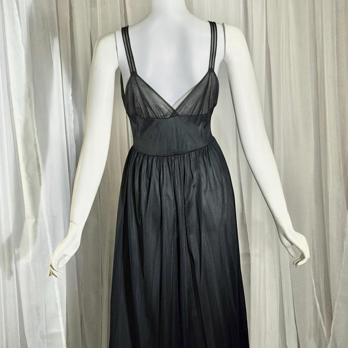 Rogers vintage 1950s Black Lace Nylon Nightgown Lingerie Slip Dress