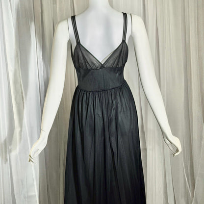 Rogers vintage 1950s Black Lace Nylon Nightgown Lingerie Slip Dress