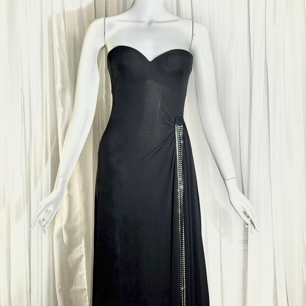 Vintage 1980s LORIS AZZARO evening dress gown, GIORGIO Beverly Hills Black Jersey sheath