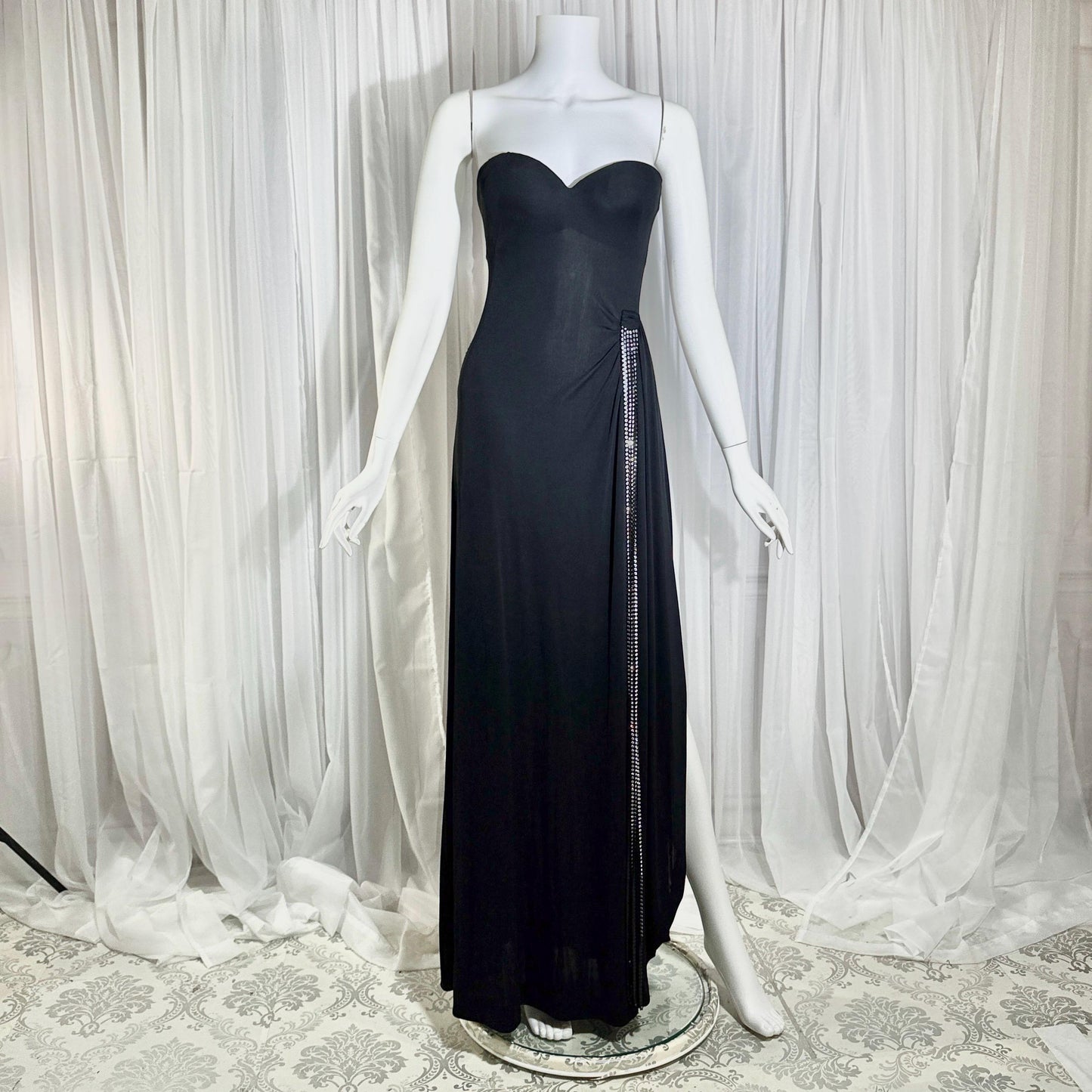Vintage 1980s LORIS AZZARO evening dress gown, GIORGIO Beverly Hills Black Jersey sheath