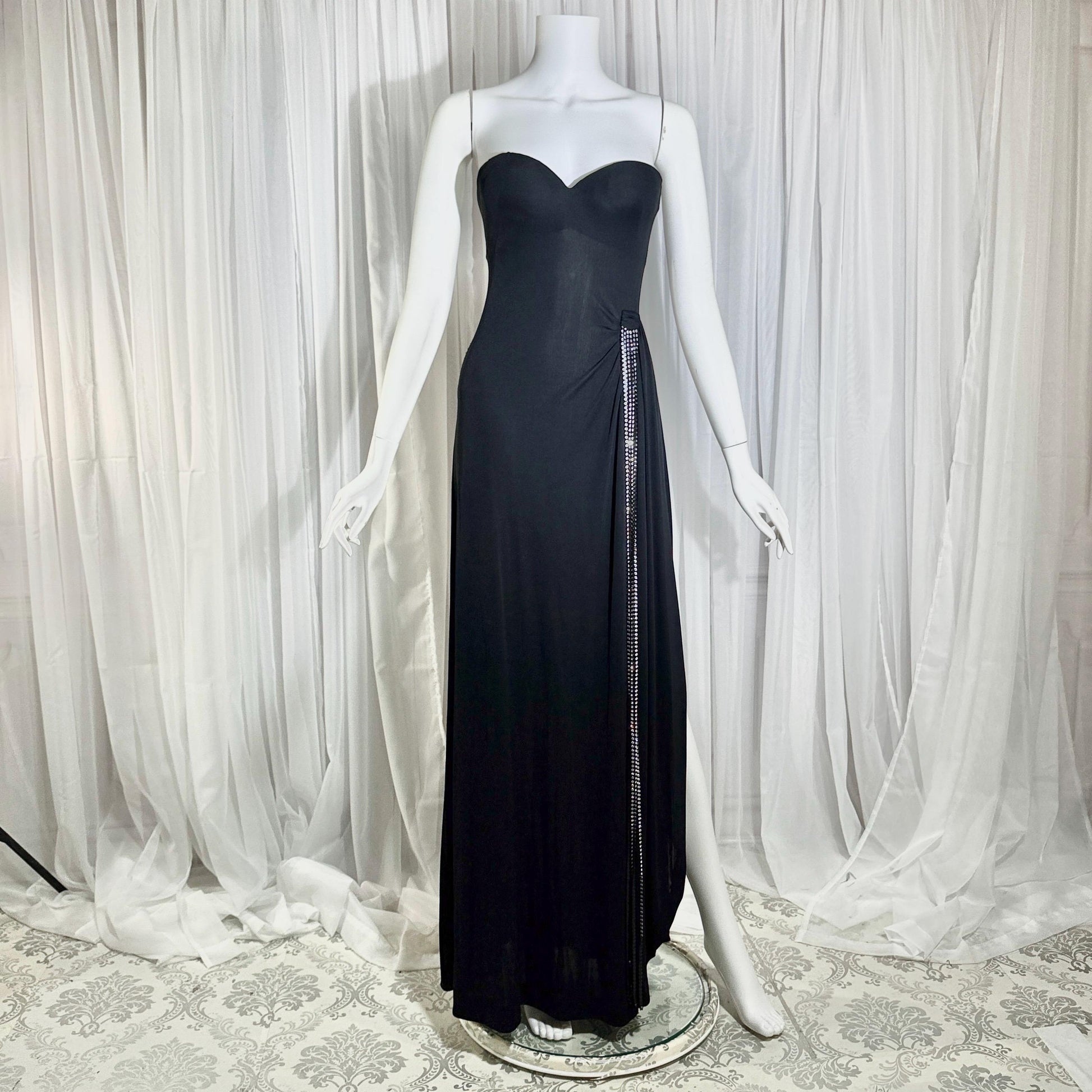 Vintage 1980s LORIS AZZARO evening dress gown, GIORGIO Beverly Hills Black Jersey sheath