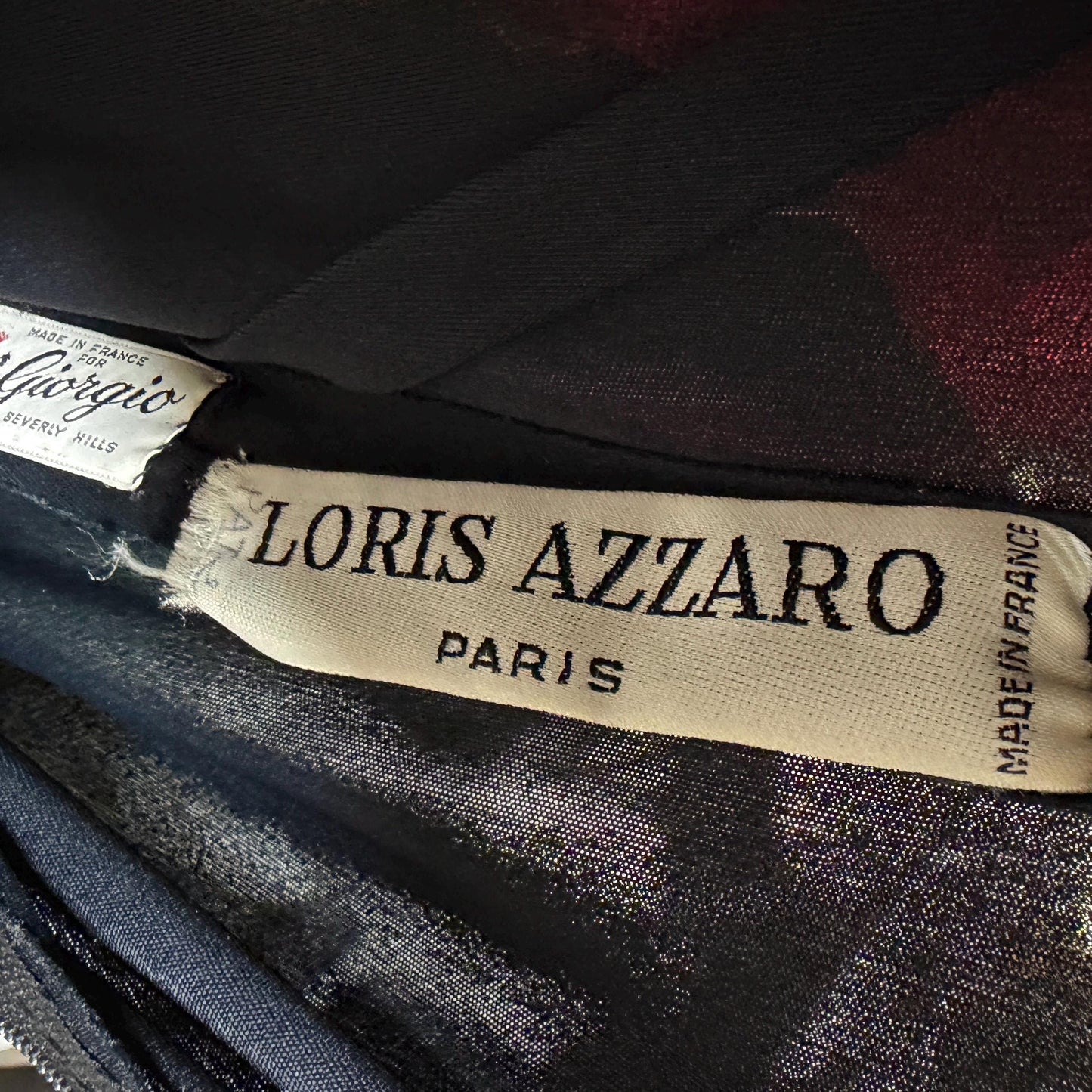 Vintage 1980s LORIS AZZARO evening dress gown, GIORGIO Beverly Hills Black Jersey sheath