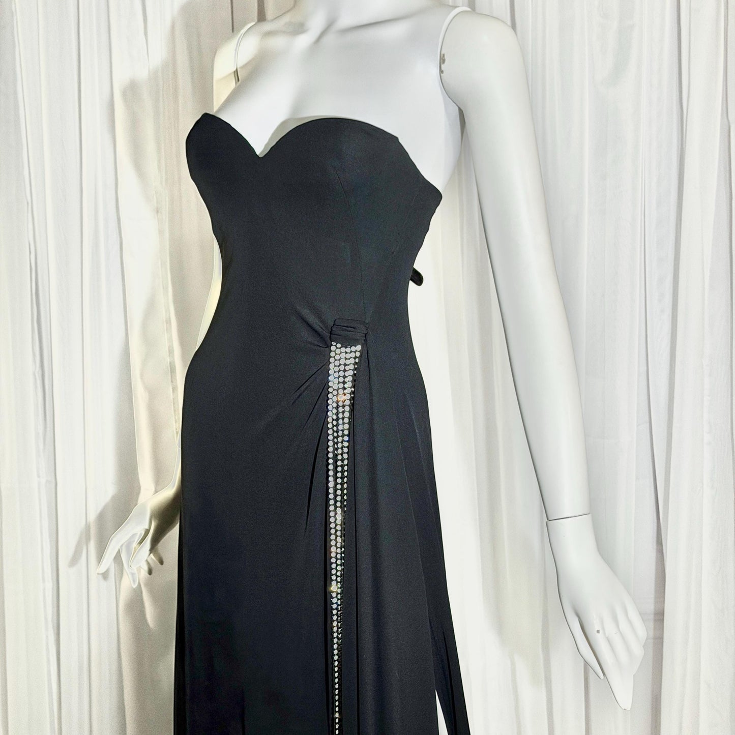 Vintage 1980s LORIS AZZARO evening dress gown, GIORGIO Beverly Hills Black Jersey sheath
