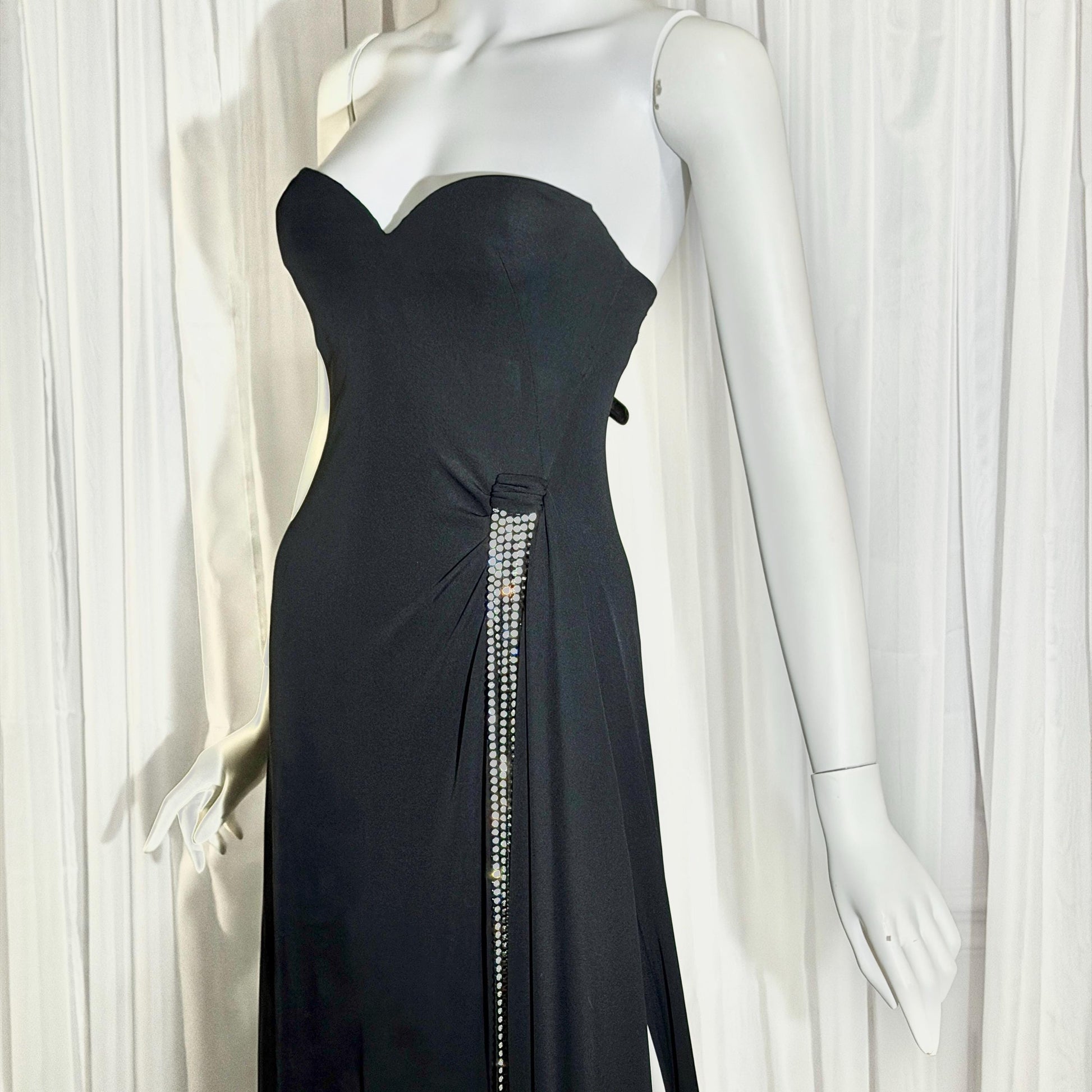 Vintage 1980s LORIS AZZARO evening dress gown, GIORGIO Beverly Hills Black Jersey sheath