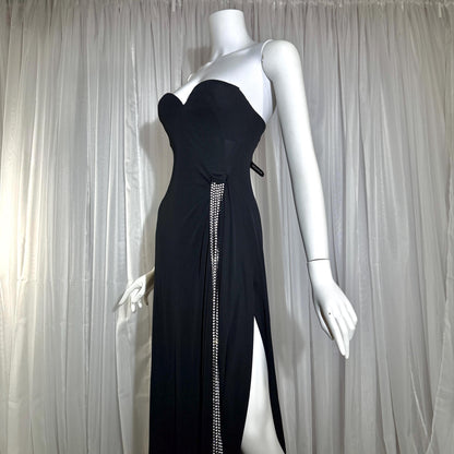 Vintage 1980s LORIS AZZARO evening dress gown, GIORGIO Beverly Hills Black Jersey sheath