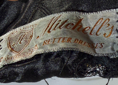 vintage 1930s evening dress, MITCHELL'S Better Dresses, totally sheer floral black lace gown