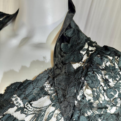 vintage 1930s evening dress, MITCHELL'S Better Dresses, totally sheer floral black lace gown