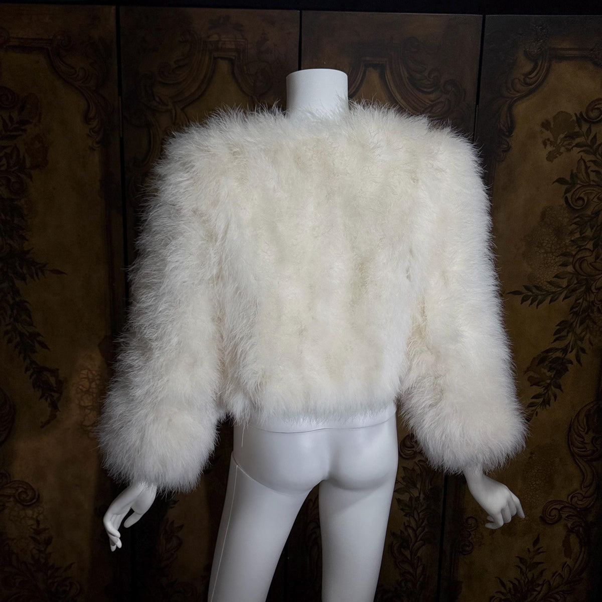 Vintage Marabou feather jacket, 1970s Snowy white disco cropped evening coat