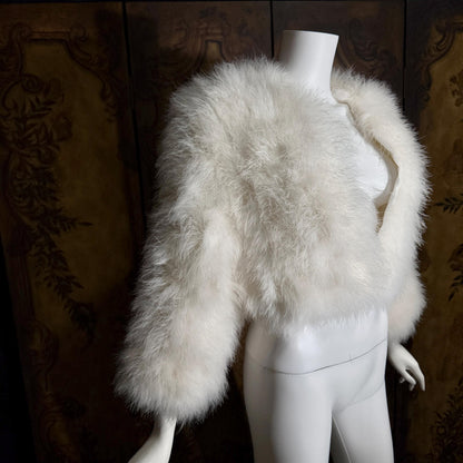 Vintage Marabou feather jacket, 1970s Snowy white disco cropped evening coat